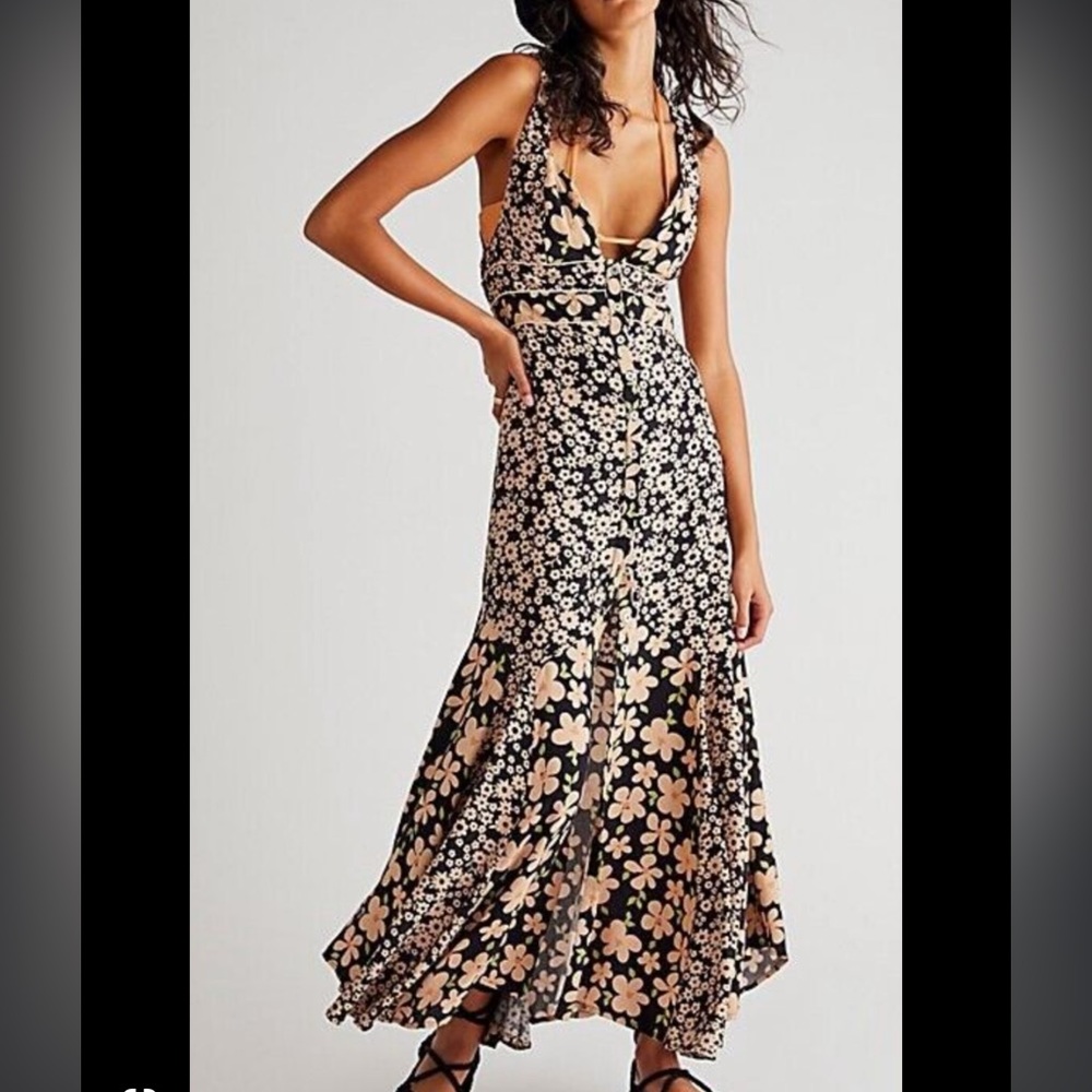 NWOT Free People Black Floral Dewberry Maxi Dress